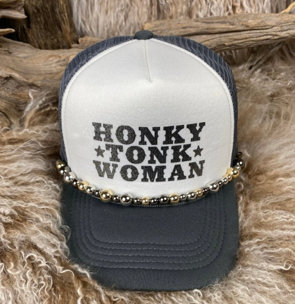 Trucker Cap With Beads 19GryWht Honky Tonk Women