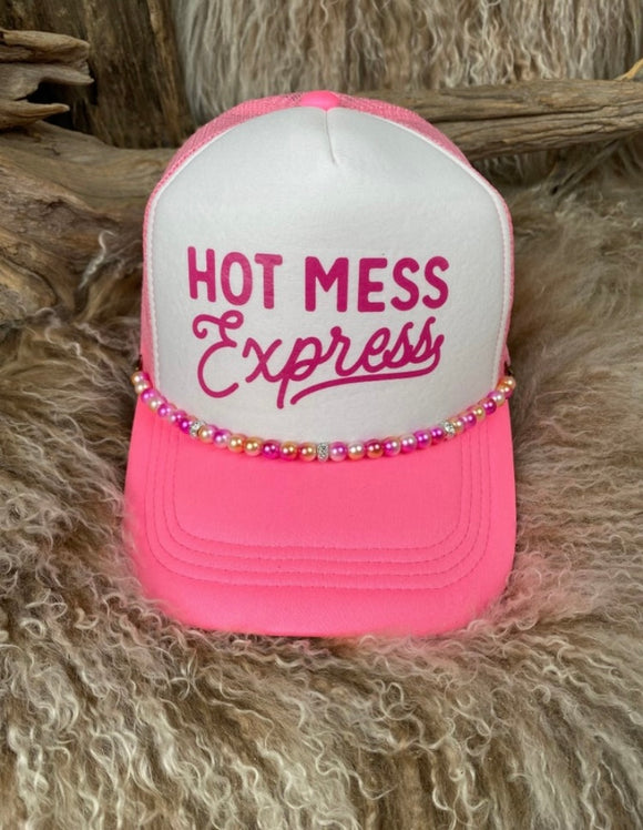 Trucker Ballcap With Beads NeonPink Hot Mess Express