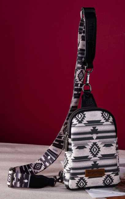 Wrangler Aztec Print Crossbody Sling Chest Bag - Black