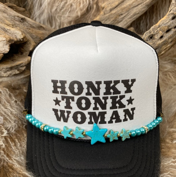 Trucker Hat With Beads 19BlkWht Honky Tonk Women