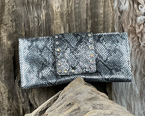 Keep It Gypsy Brown Classic Large Wallet With Crystals SilverMetallicSnake