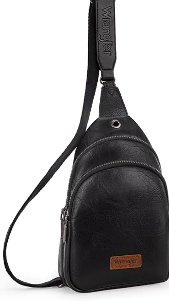Wrangler Sling Bag/Crossbody/Chest Bag Dual Zippered Compartment - Black