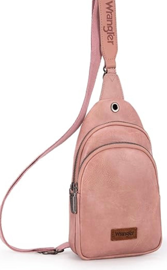Wrangler Sling Bag/Crossbody/Chest Bag Dual Zippered Compartment -Pink