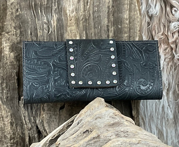 Keep It Gypsy Brown Classic Large Wallet With Crystals BlackPaisley