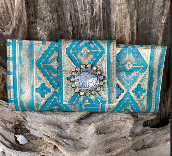 Keep It Gypsy CactusKreek Large Wallet With Concho Aztec