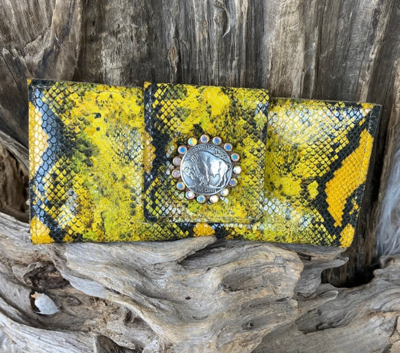 Keep It Gypsy CactusKreek Large Wallet With Concho Mustard Snake