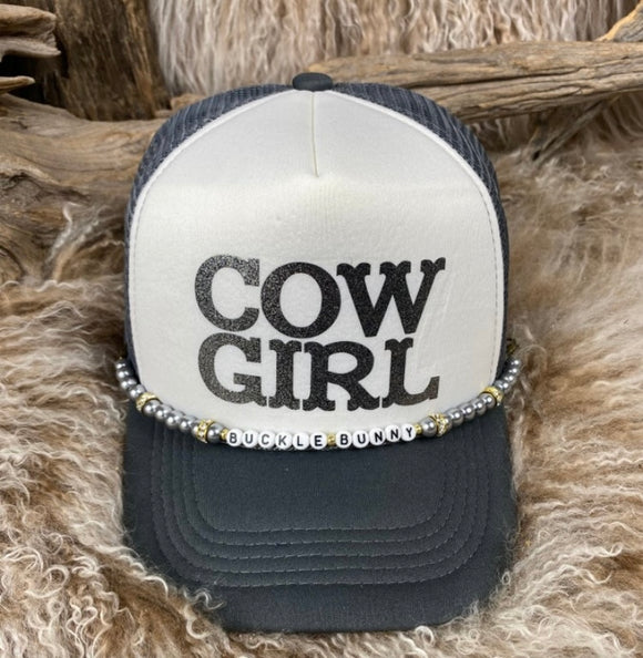 Trucker Cap With Beads 45GryWht Cowgirl