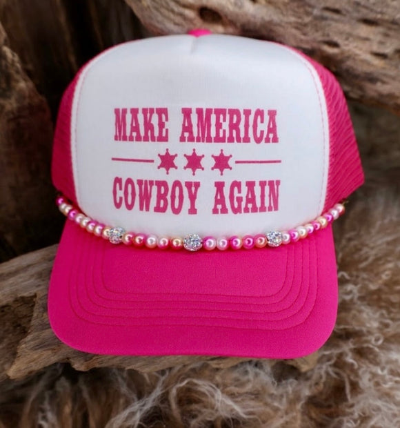 Trucker Cap Make America Cowboy Again Pink