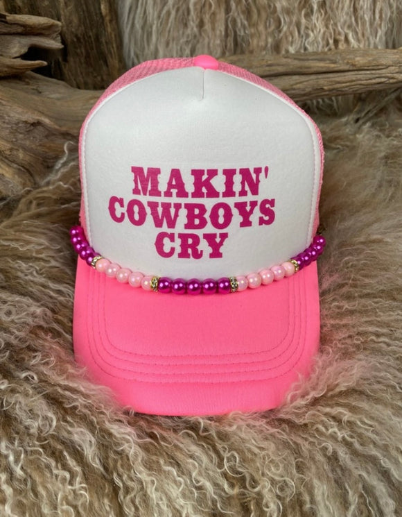 Trucker Cap With Beads NeonPink Makin Cowboys Cry