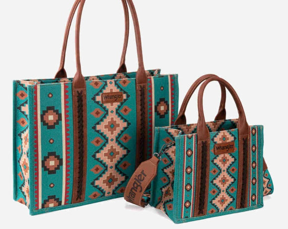Wrangler Southwestern Pattern Tote Handbag Set Turquoise