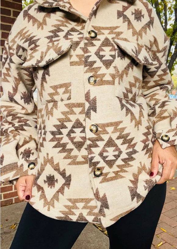 Aztec western long sleeve shacket w/buttons and pockets