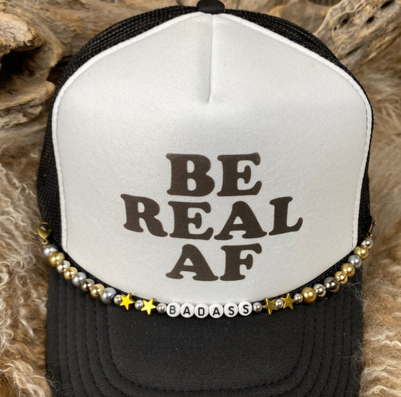 Trucker Hat With Beads 40BlkWht Be Real AF