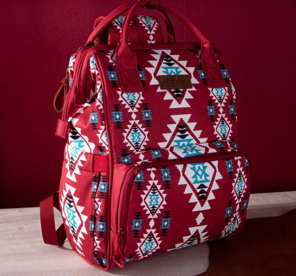 Allover Aztec Dual Sided Backpack - Burgundy