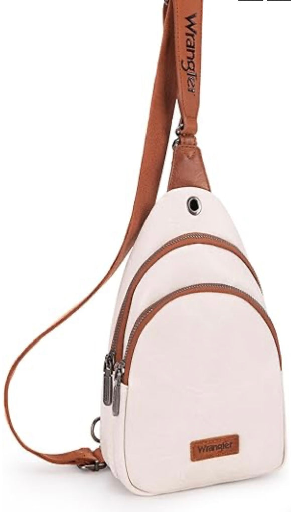 Wrangler Sling Bag/Crossbody/Chest Bag Dual Zippered Compartment - Beige-Brown