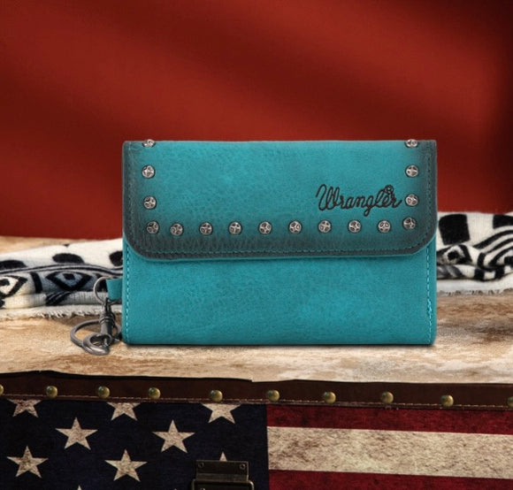 Wrangler Studded Accents Tri-fold Key-Chain Wallet - Turquoise