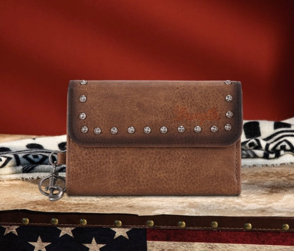 Wrangler Studded Accents Tri-fold Key-Chain Wallet - Coffee