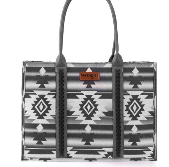 Wrangler Southwestern Pattern Dual Sided Print Canvas Wide Tote Black