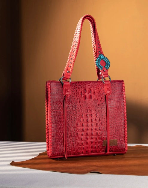 Wrangler Croc Embossed Whipstitch Concealed Carry Tote - Red