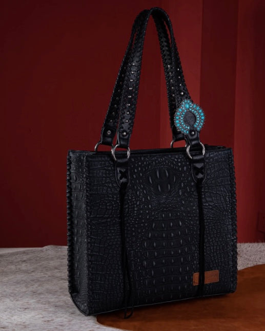 Wrangler Croc Embossed Whipstitch Concealed Carry Tote - Black