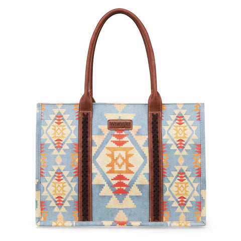 Wrangler Southwestern Pattern Dual Sided Print Canvas Wide Tote - Brown