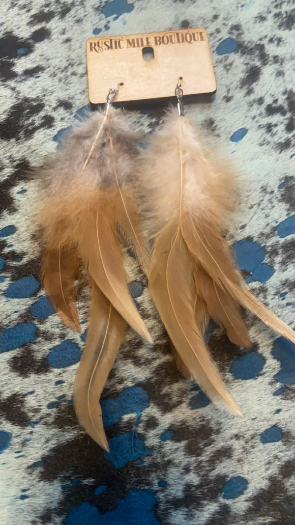Tan Feather Earrings