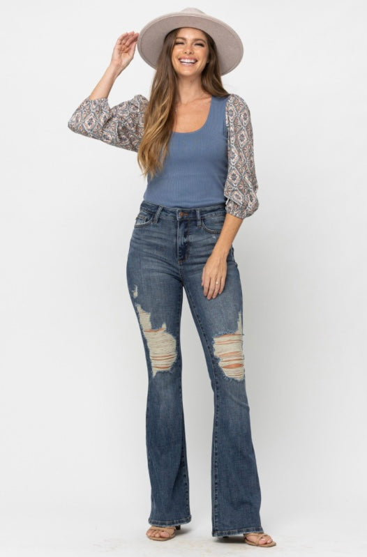 Just Blue High Waisted Denim Flare Jeans
