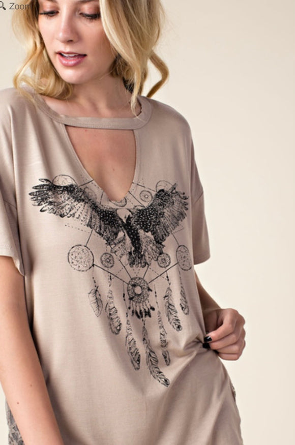 Dream Catcher With Wings Short Sleeve With Keyhole Top
