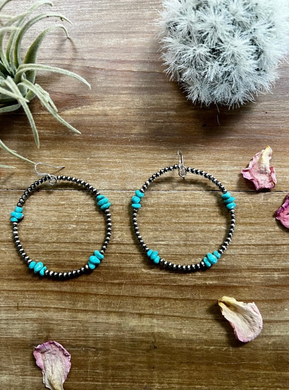 3 mm Navajo hoop earrings with American turquoise