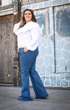L & B Apparel Shop/Women's Plus/Plus Jeans/Light Wash Flare Jeans With Lace And Stars Cowhide Detail Plus Size