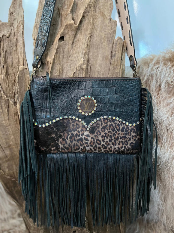 Keep It Gypsy Maxine Scrolly Embossed Leather Gator With Leopard