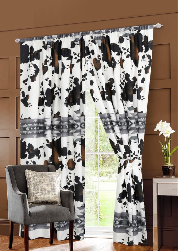 Black & White Aztec Cow Curtain Set