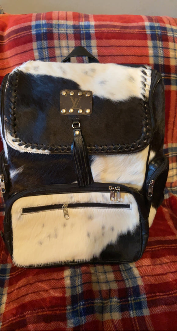 Keep It Gypsy Authentic Upcycled Black & White Cowhide Backpack