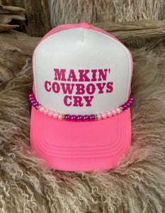Trucker Cap With Beads NeonPink Makin Cowboys Cry