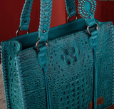 Wrangler Croc Embossed Whipstitch Concealed Carry Tote - Turquoise