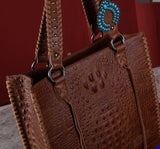 Wrangler Crocodile Embossed Whipstitch Concealed Carry Tote -Brown