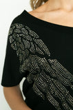 Cold Shoulder Top With Wings And Bling