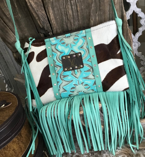 Repurposed Maxine Single Patch with Fringe Turquoise Tooled